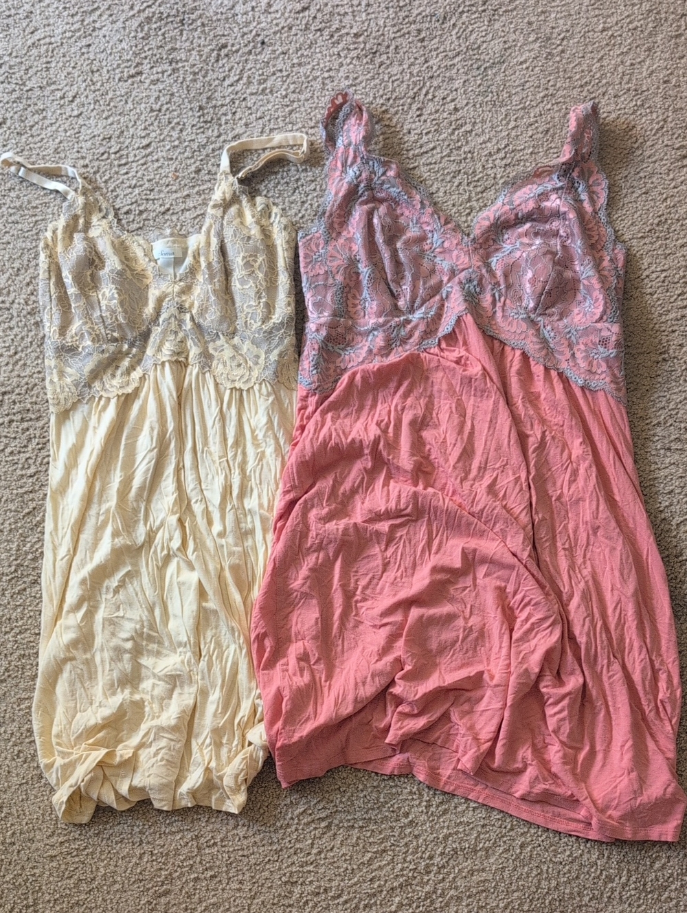 Soma Lace-Trim Chemise Set in Pink and Cream